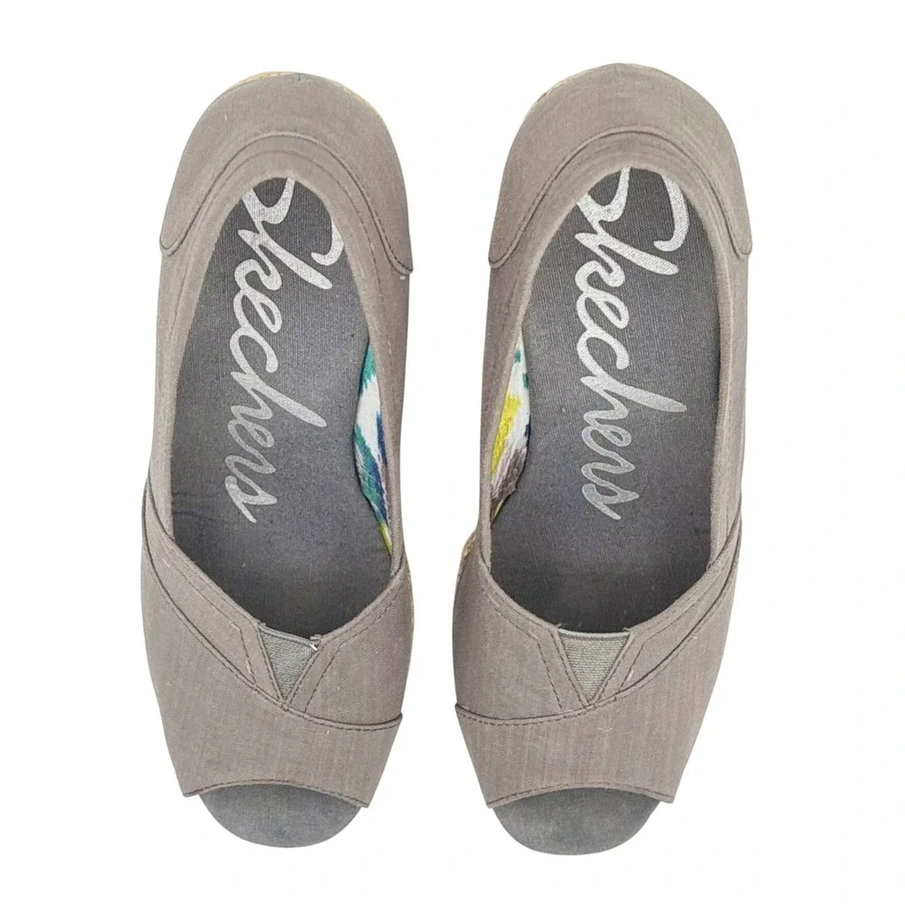 Skechers‎ Parallel Grey Textile Espadrille 3 in Wedge Peep Toe Sandals Women's 8